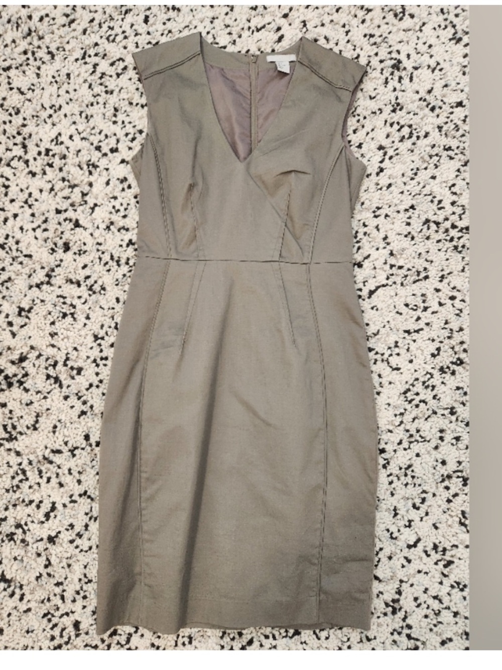H&M Olive Green V-Neck Midi Sheath Dress